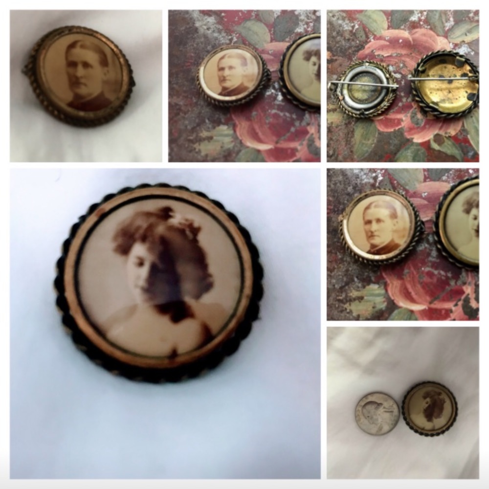 A pair of Antique Victorian photo brooches .